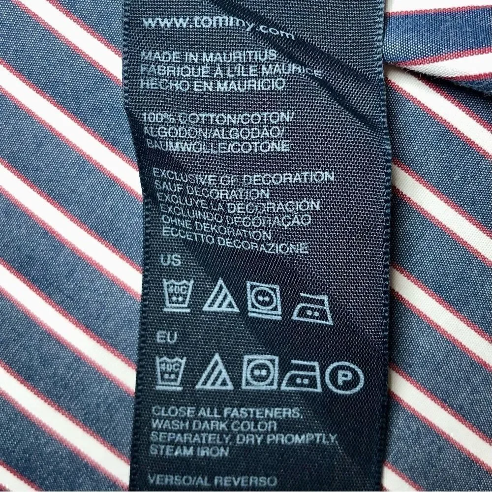 Tommy Hilfiger Custom Fit Striped Dress Shirt in Red/White/Blue Mens L/16 1/2-17